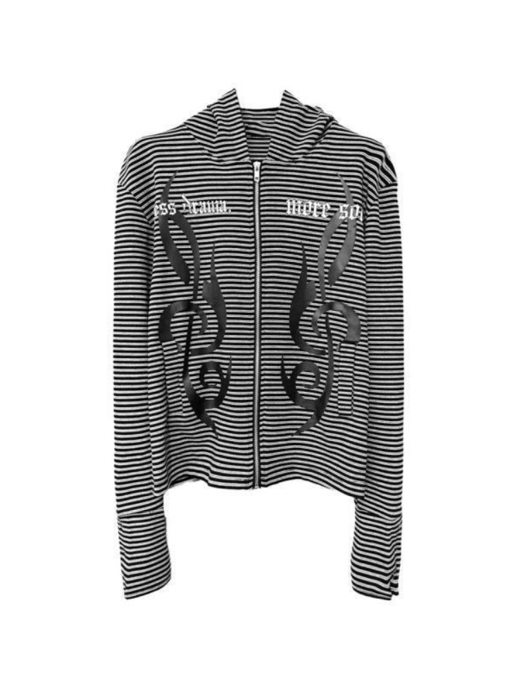 Vintage Zip Hoodie - Felpa con Cappuccio a Righe Stile