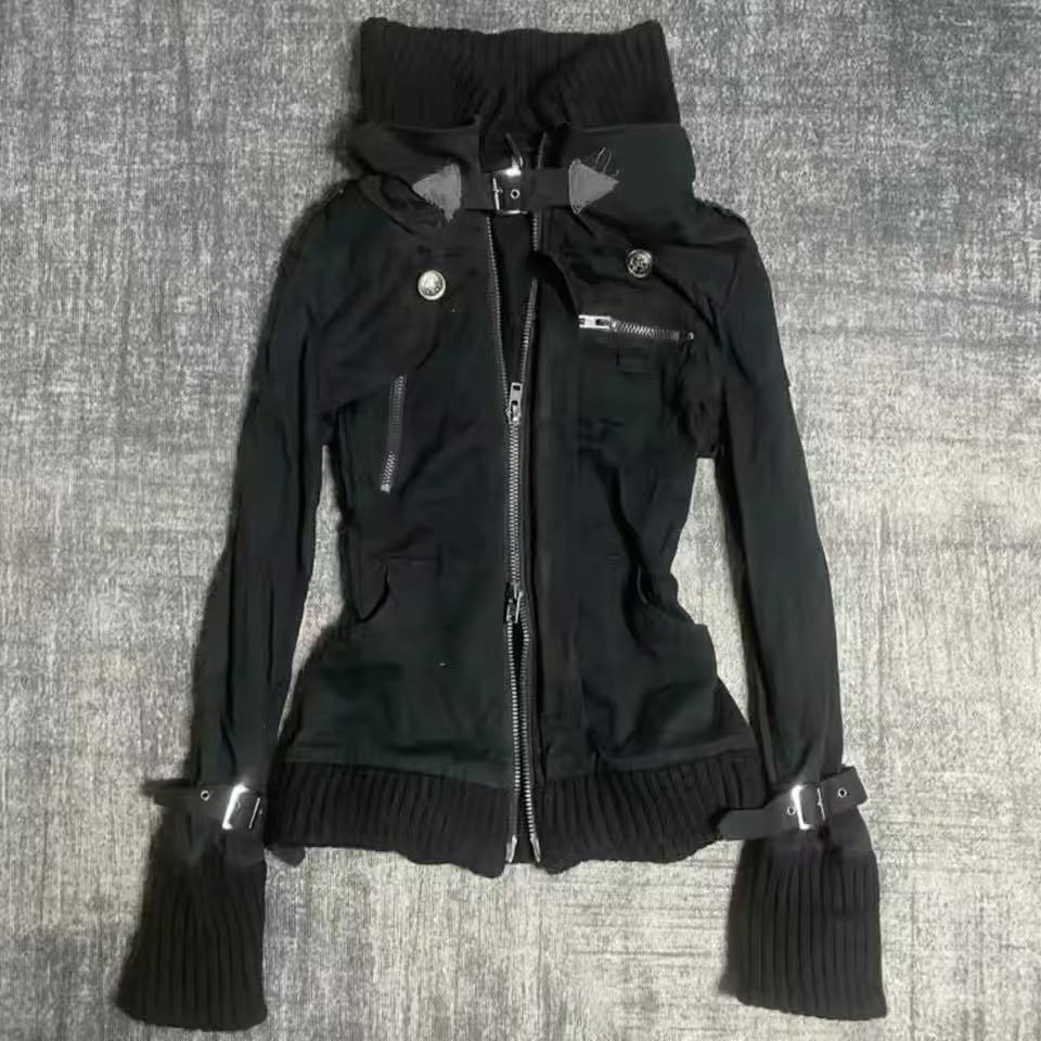 Vintage Zip Hoodie - Felpa con Cappuccio Y2K Gotica Nera